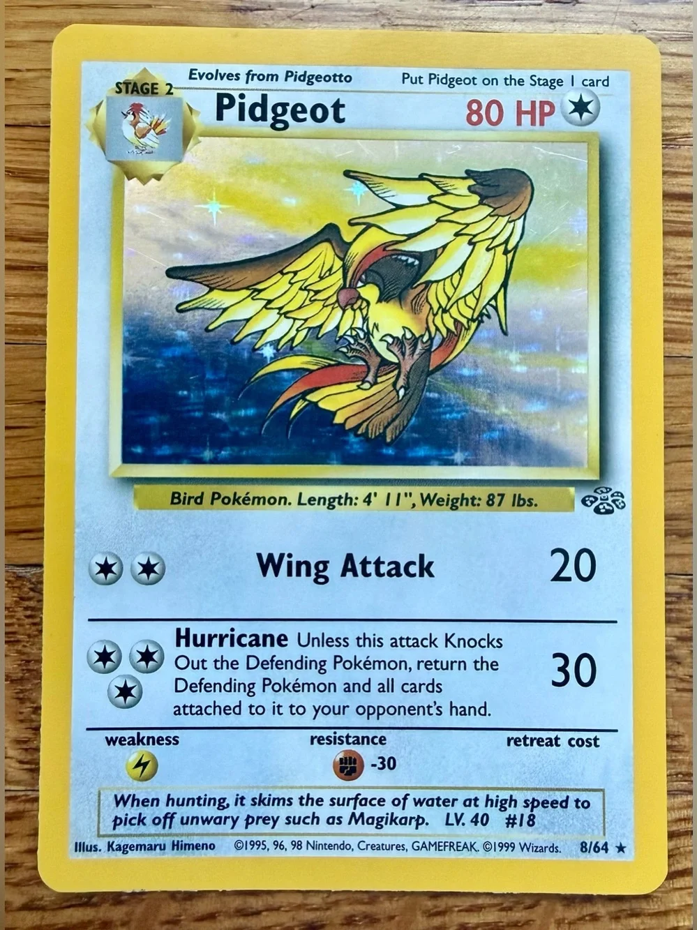 Vintage 1999 Pokémon Pidgeot 8/64 Holo Card Rare